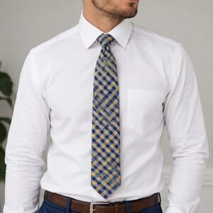 Haines & Bonner‎ London Silk Tie Yellow Blue Gingham Check Handmade Mens